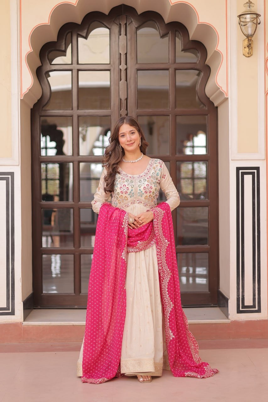 Gown with contrast dupatta