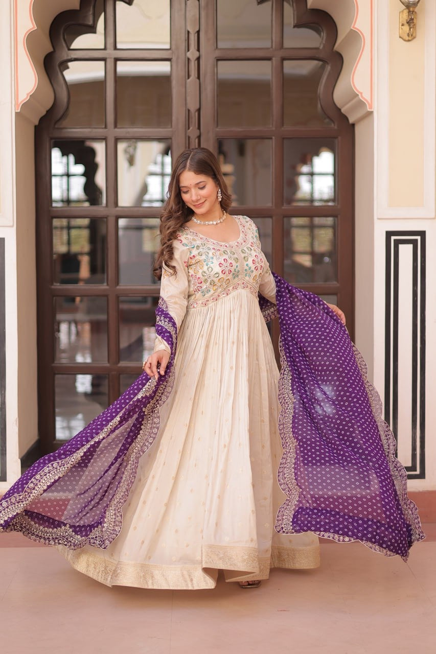 Gown with contrast dupatta