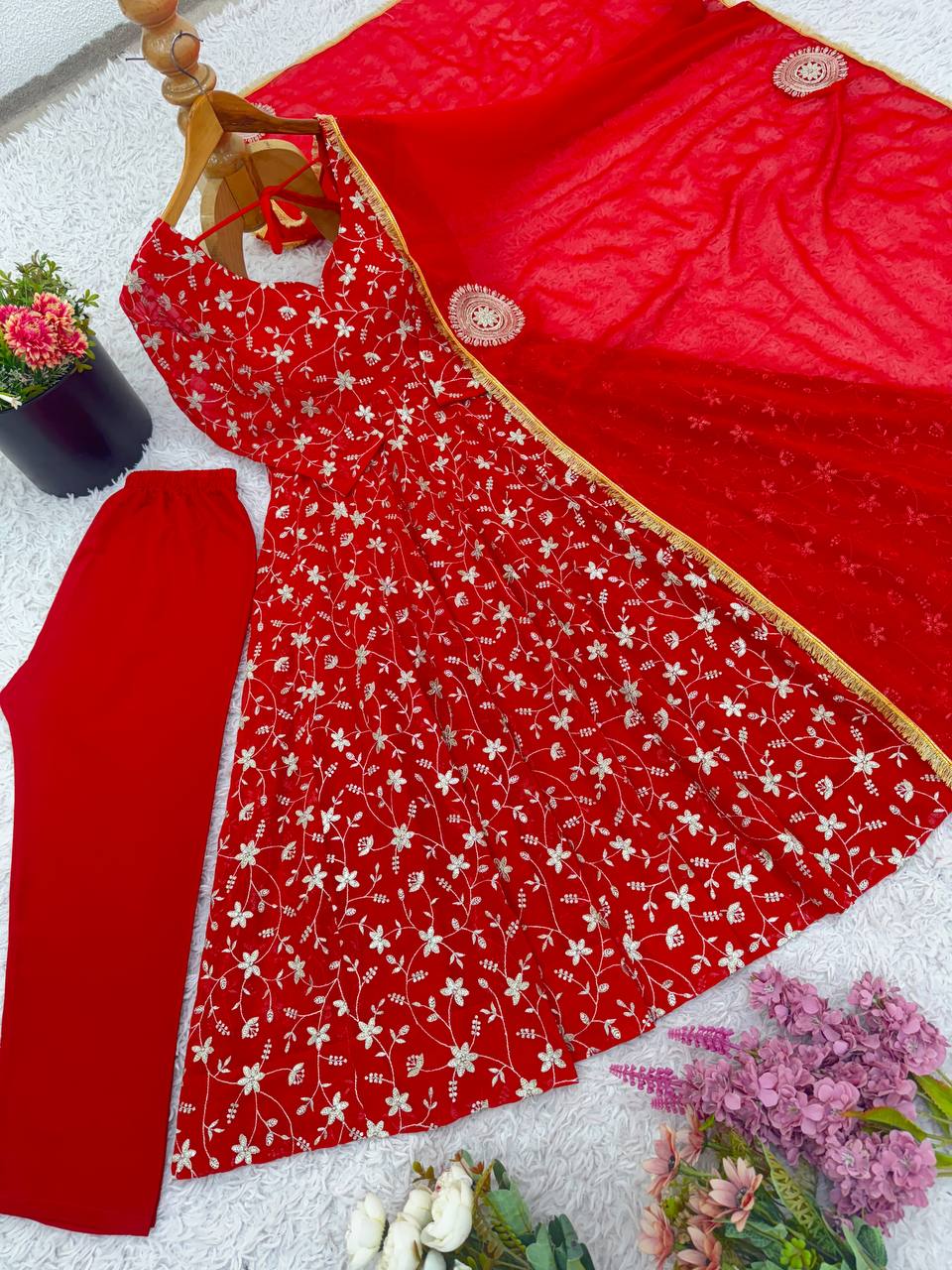 Heavy Red anarkali set