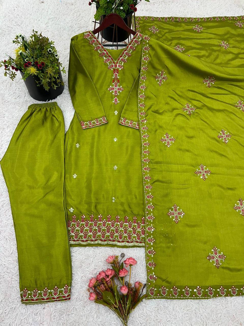 Silk straight kurta set