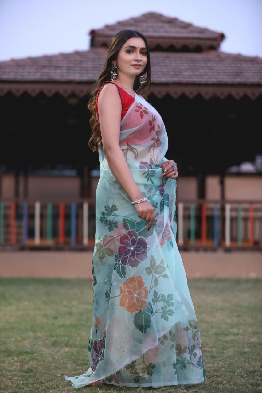 Organza floral Saree