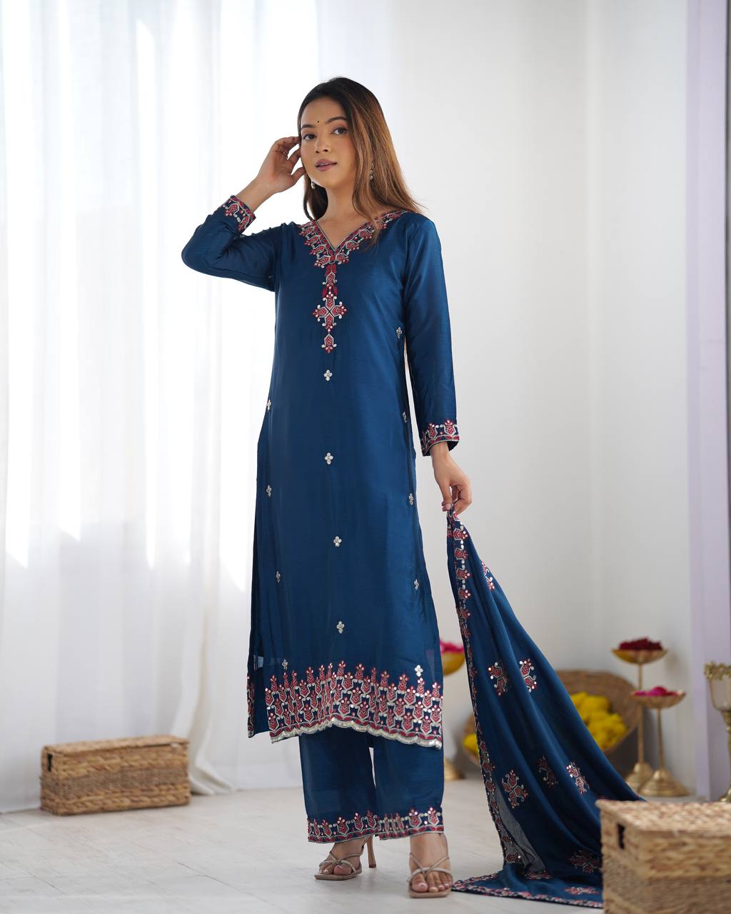 Silk straight kurta set