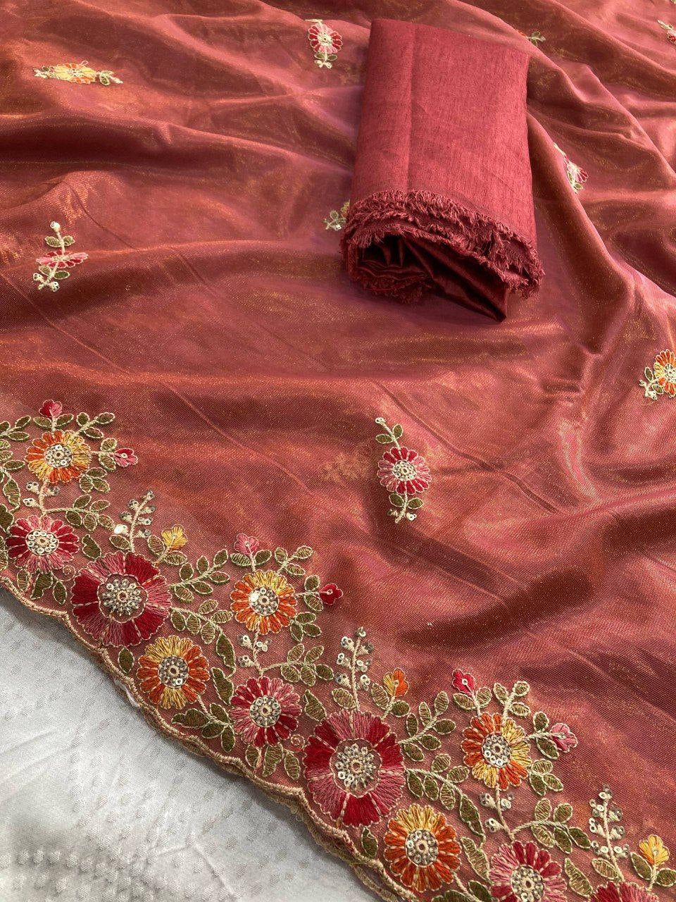 Chikankari embroidery net saree