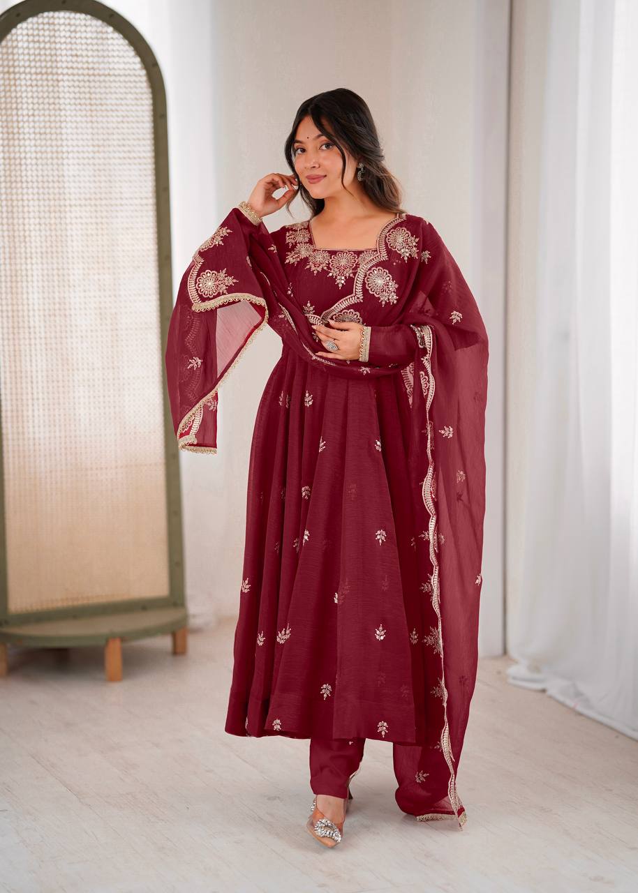 Maroon Silk gown set