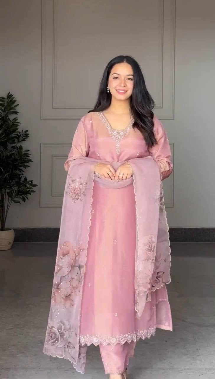 Pink straight kurta set