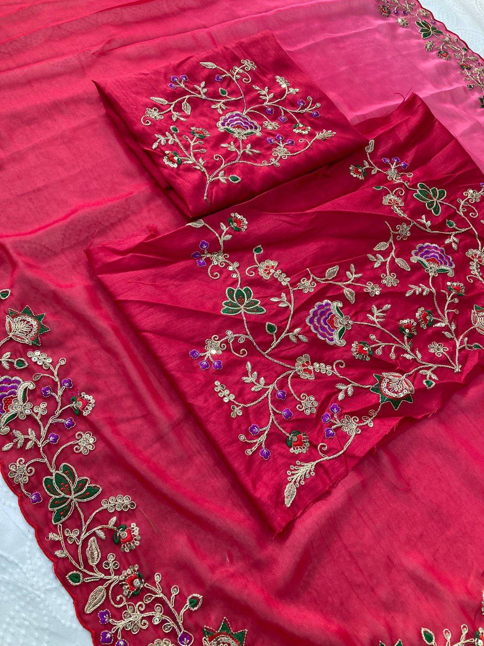 Ombre pink red saree
