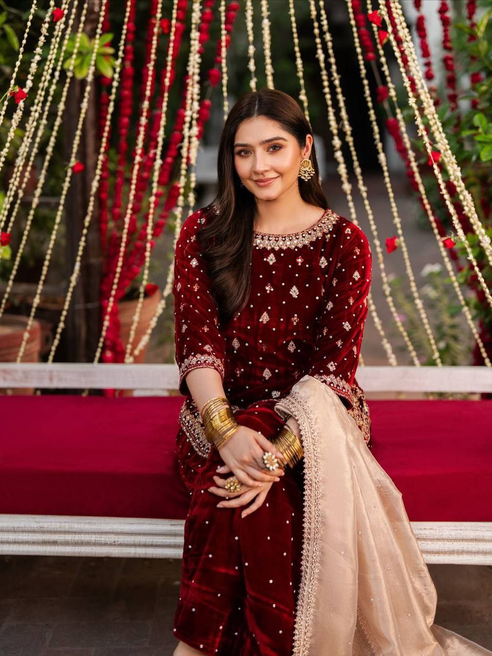 Deep Maroon velvet kurta set