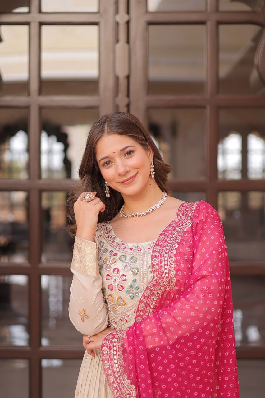 Gown with contrast dupatta