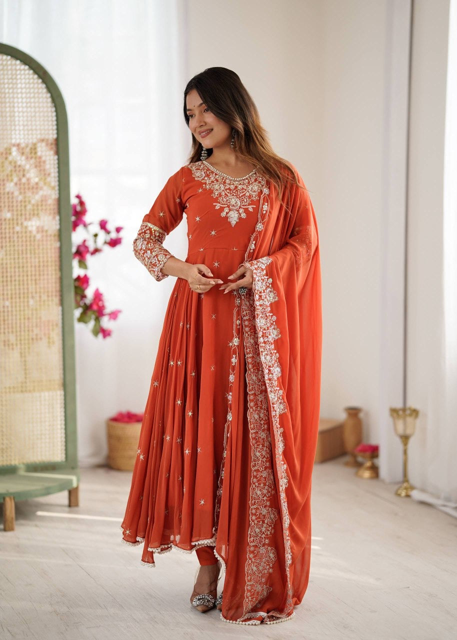 Orange anarkali suit 3 piece