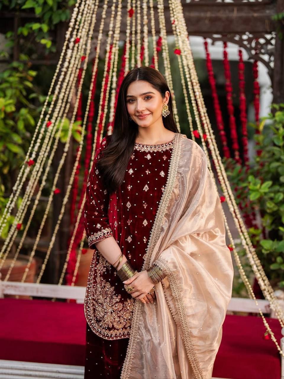 Deep Maroon velvet kurta set