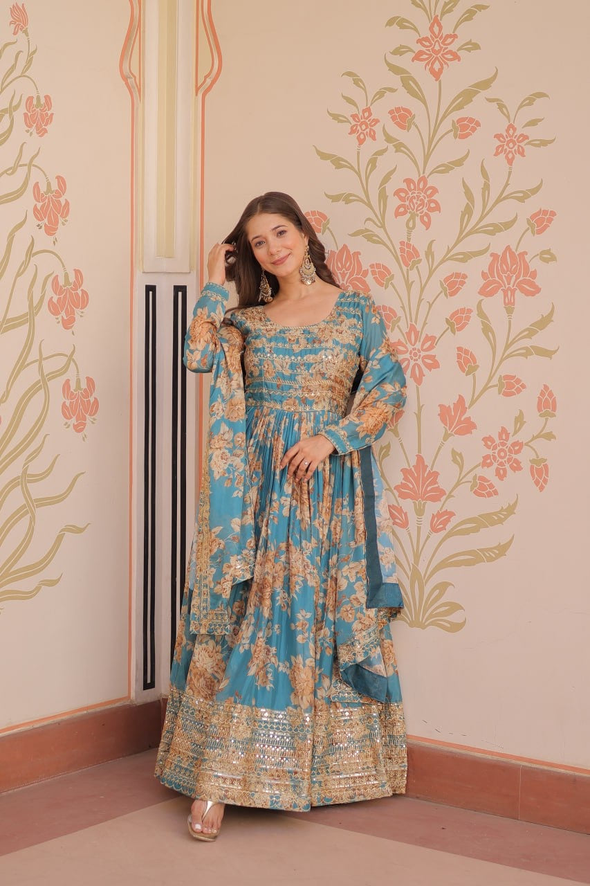 Floral Gown with dupatta