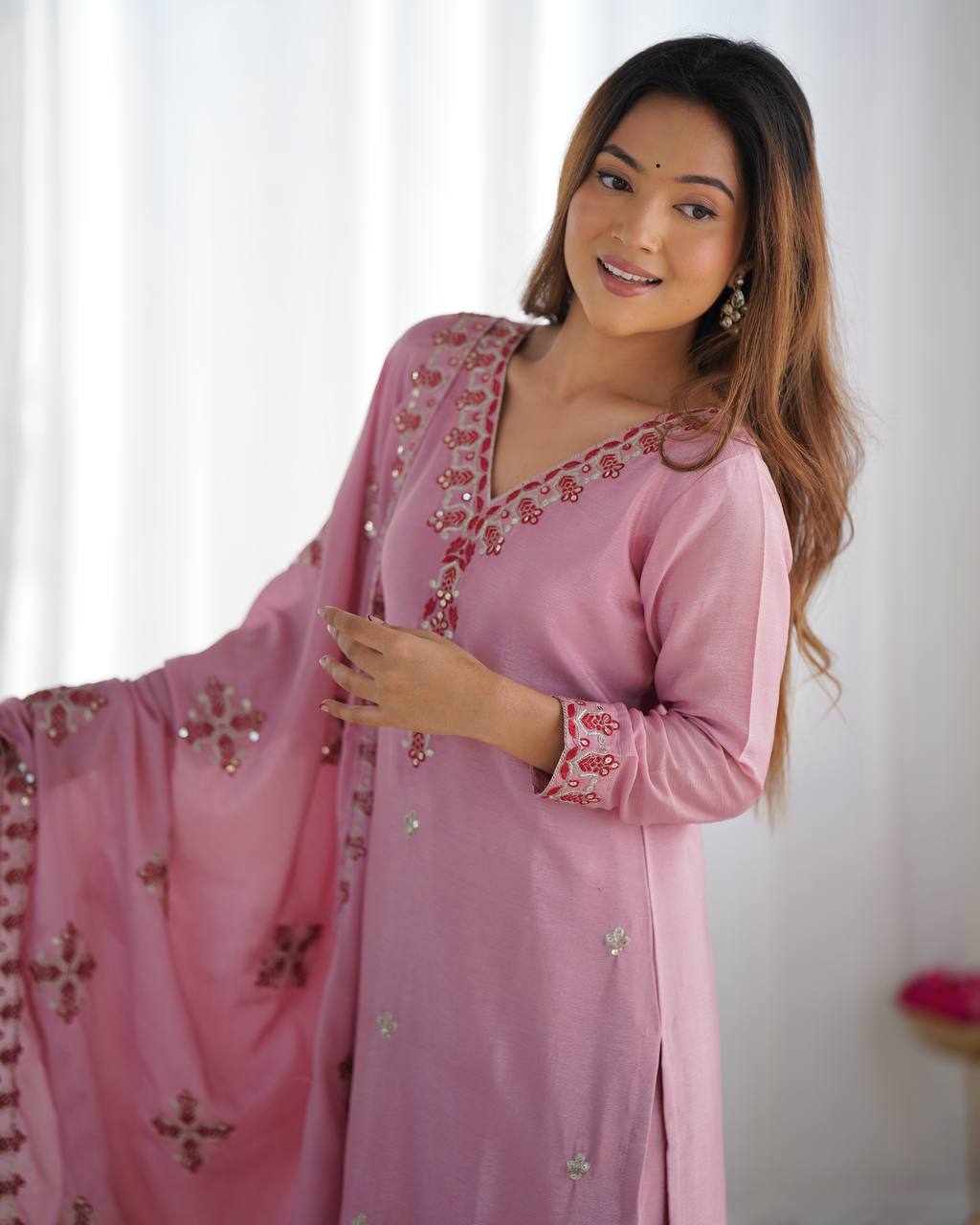 Silk straight kurta set