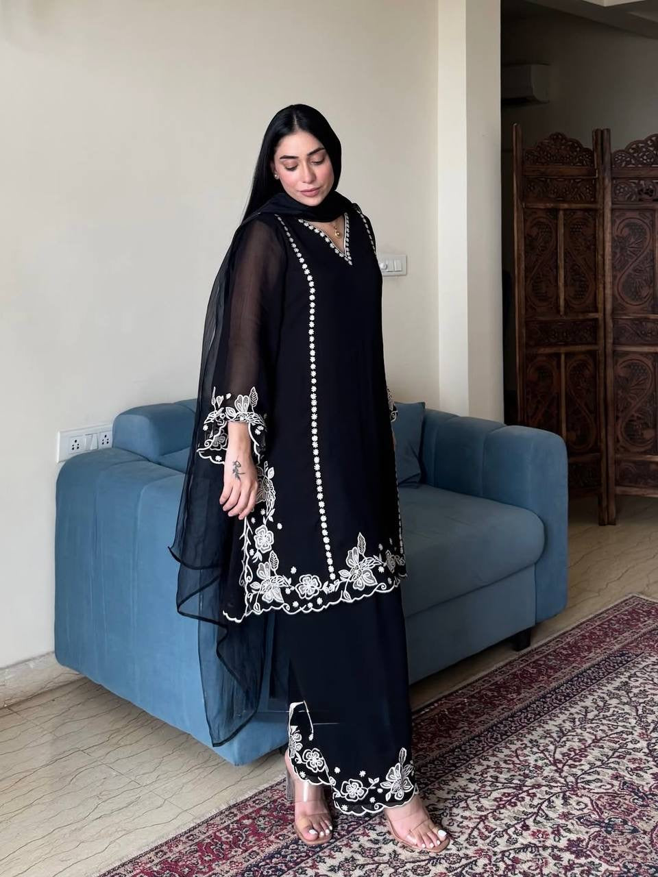Black kurta set with dupatta