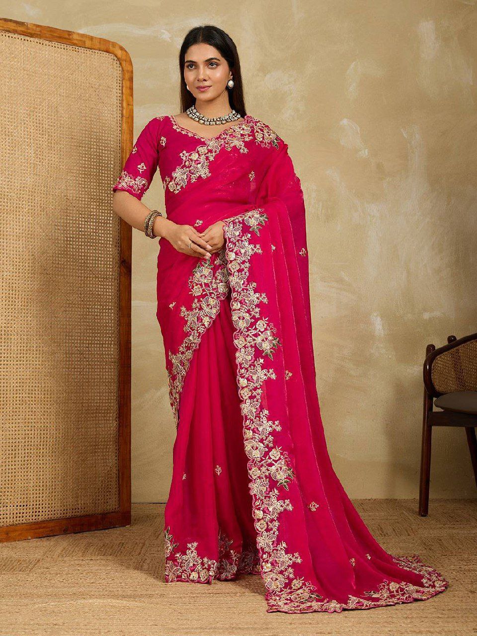 Sequinned heavy embroidery saree