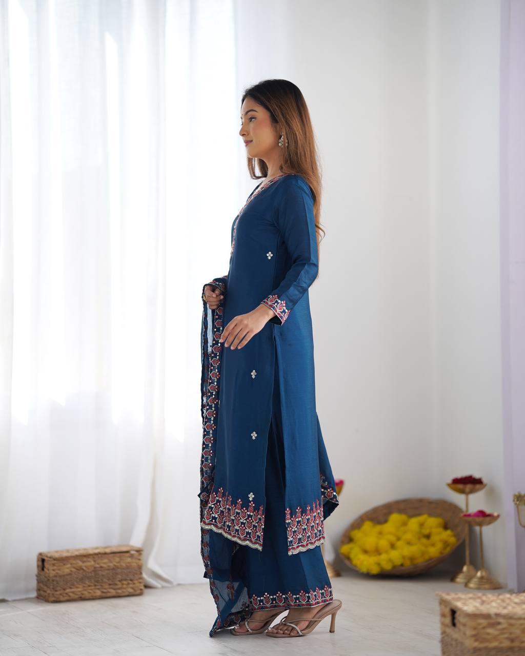 Silk straight kurta set