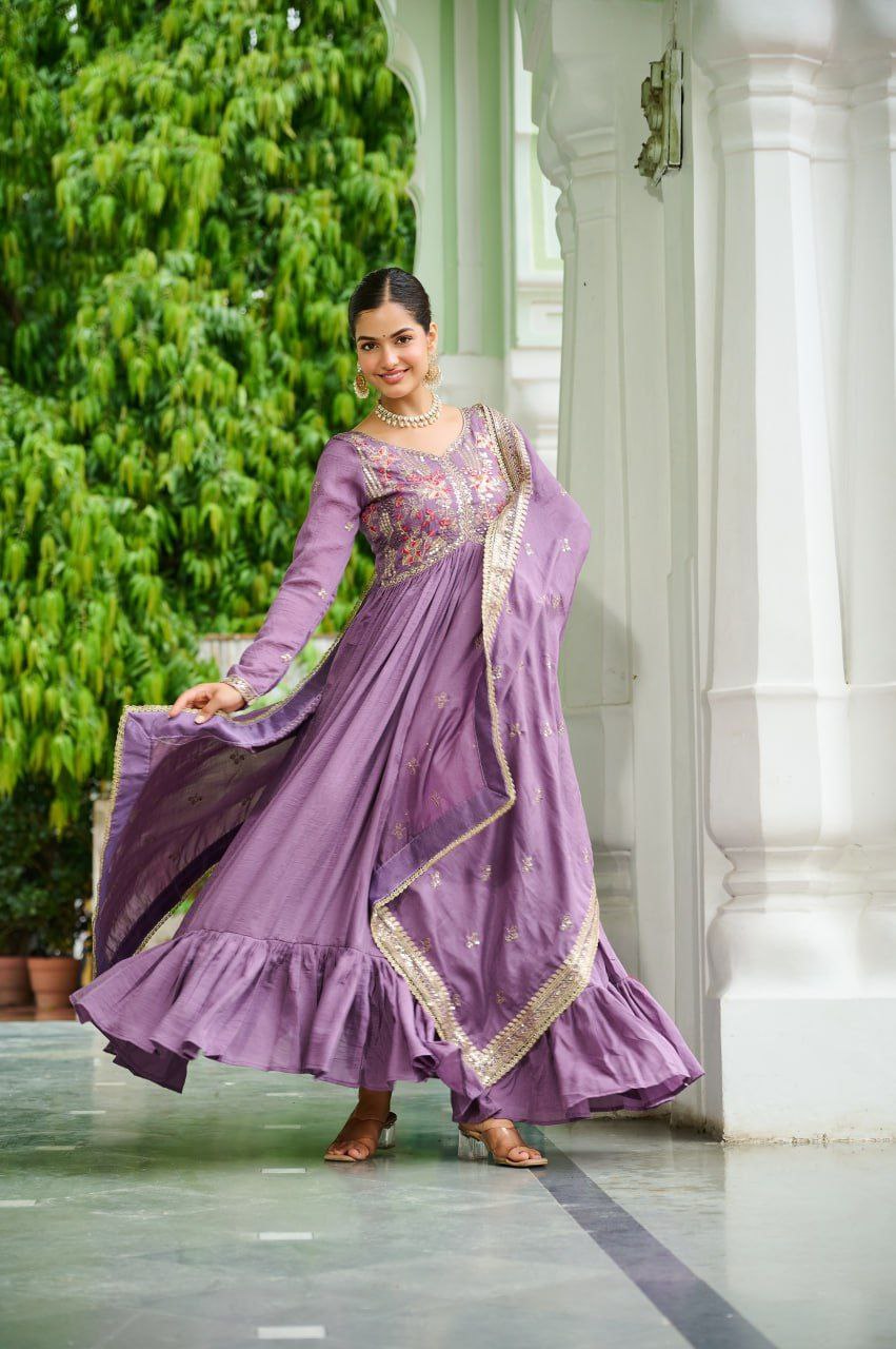 Silk anarkali gown with dupatta