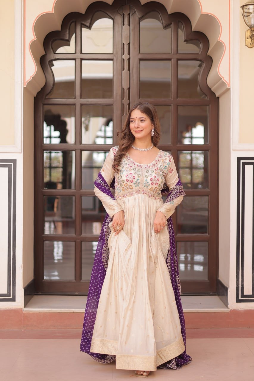 Gown with contrast dupatta