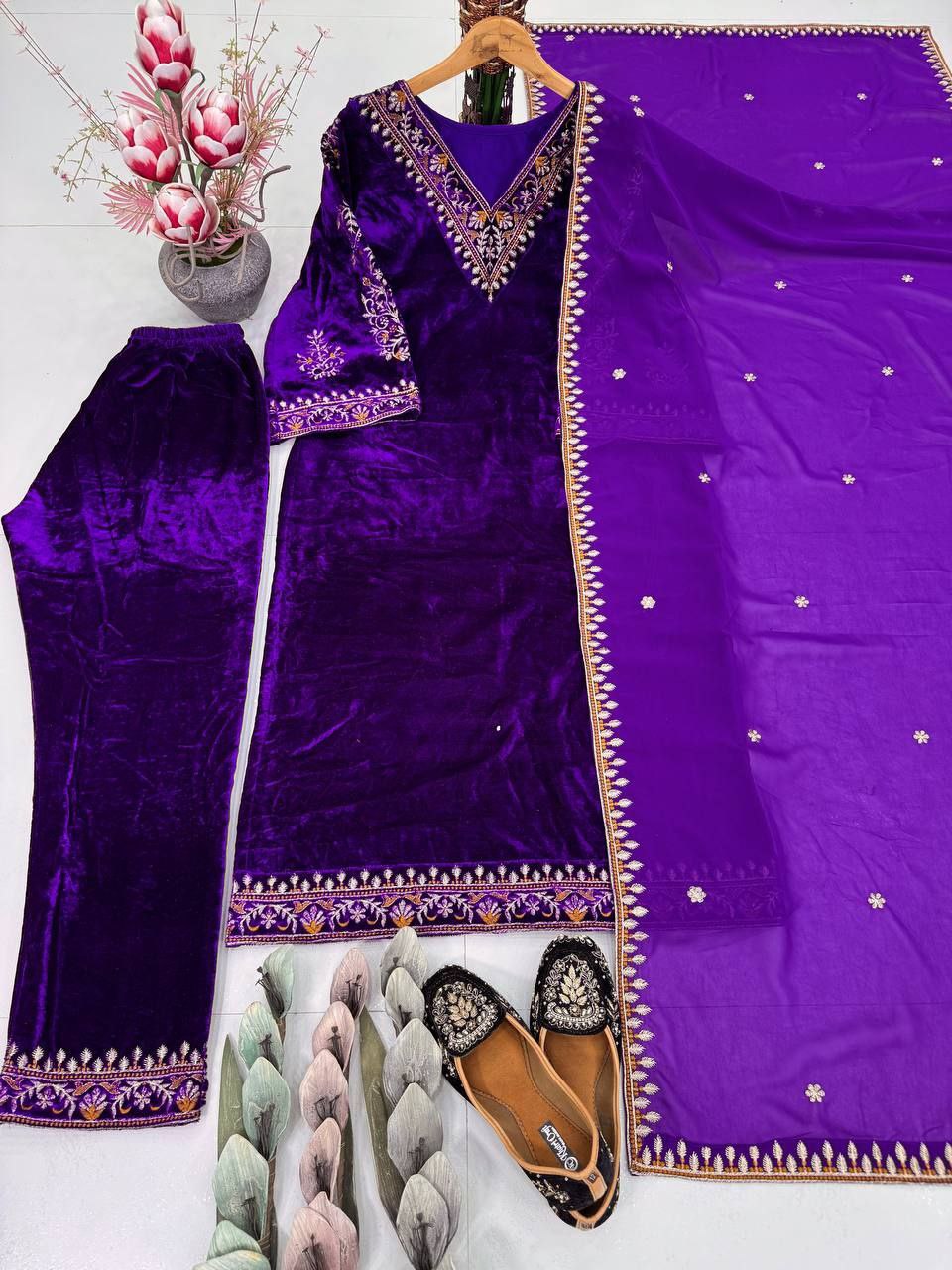 Deep purple pakistani suit set