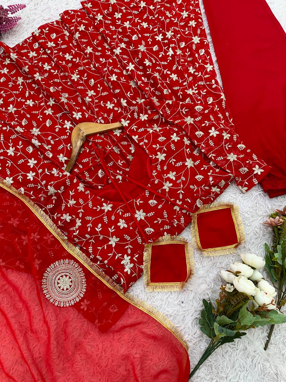 Heavy Red anarkali set