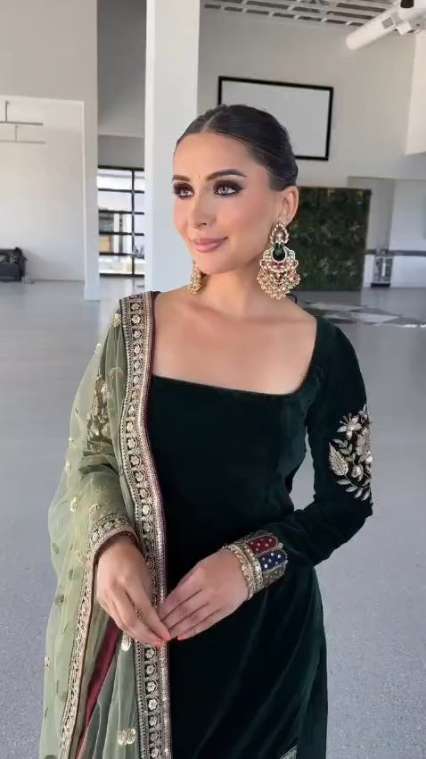 Emerald green velvet suit set
