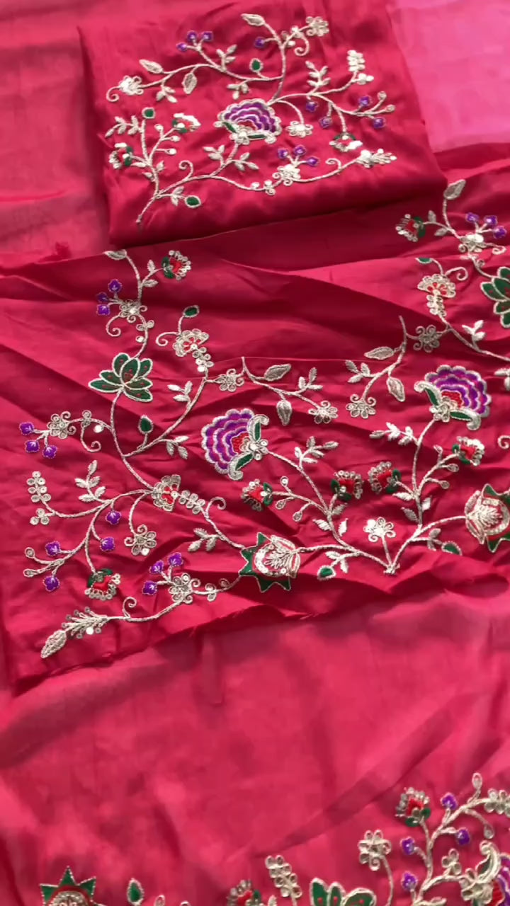 Ombre pink red saree