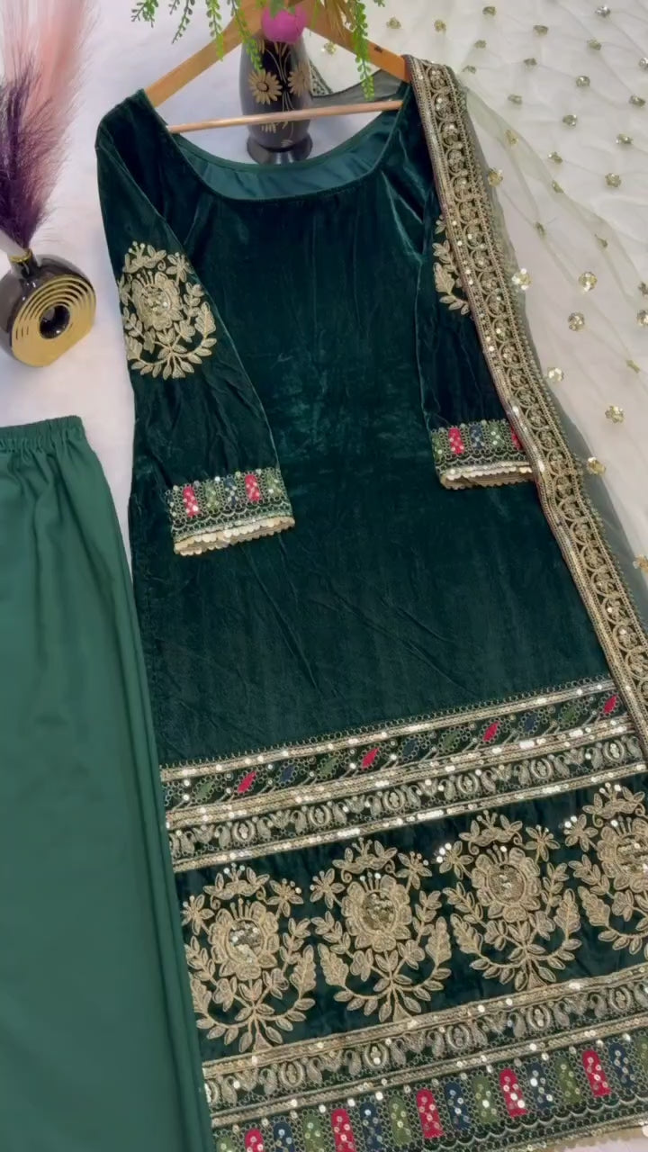 Emerald green velvet suit set